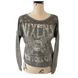 Stranded Vintage Y2K Distressed Graphic Sweatshirt with Lace Yoke Grey Size S